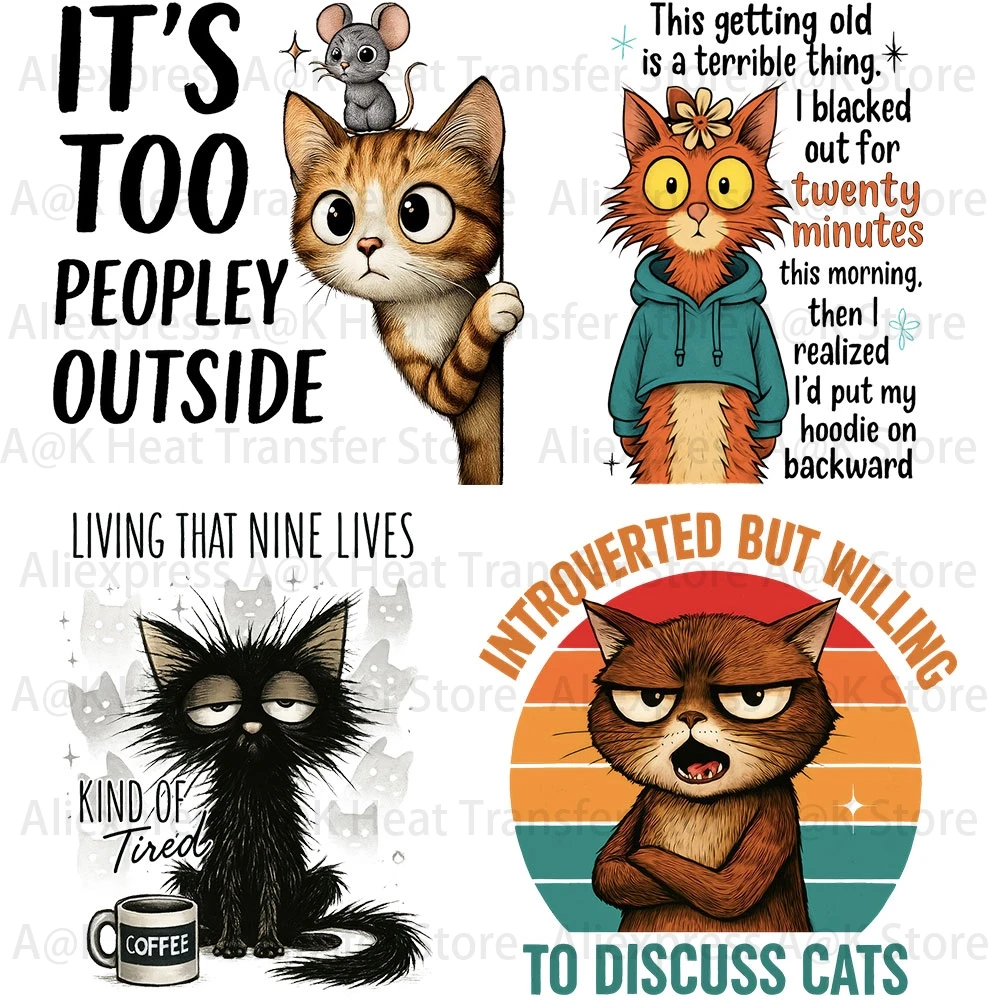 Vintage Black Cat Iron On Transfers Cute Cartoon Kitten Heat Transfer Patches for Clothes DIY Applique for T-Shirts Hoodies