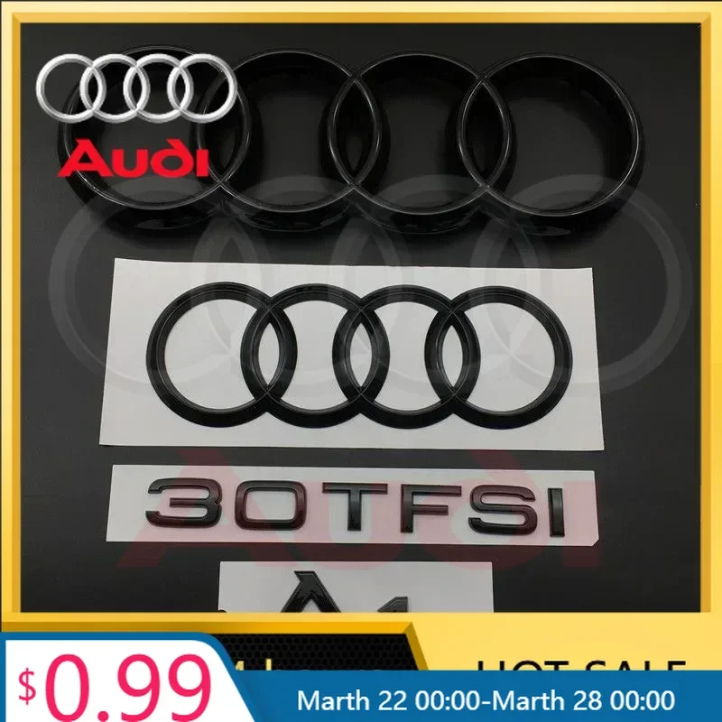 

AUDI A1 4 Ring logo ABS Black Car Hood Front Bonnet Grill Rear Trunk Emblem Badge Sticker A1 Mark 30TFSI Emblem For Audi A1