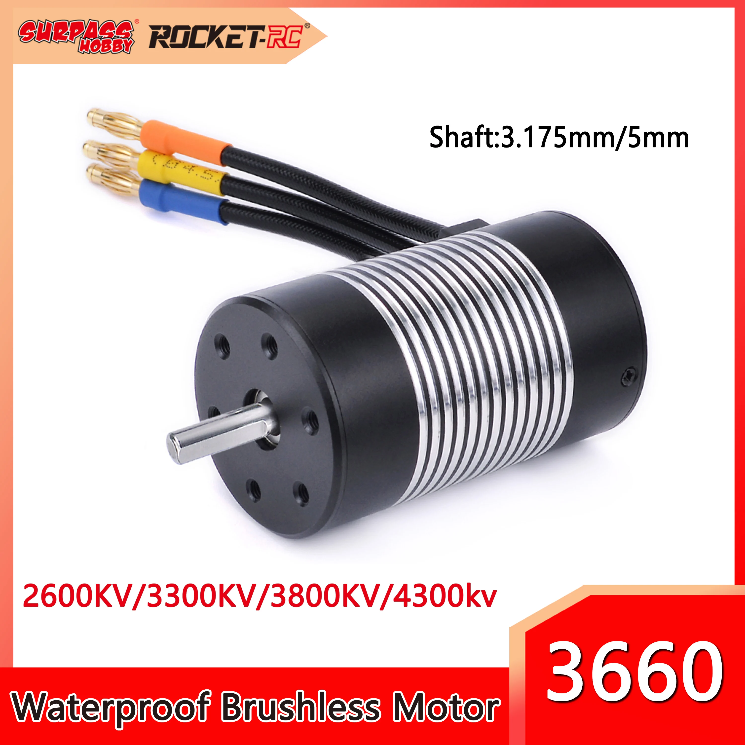 SURPASS HOBBY 3660 2600KV 3300KV 4300KV Waterproof Brushless Motor 3.175/5mm Shaft for 1/10 RC Drift Crawler Car Model Toy Parts