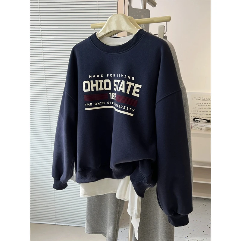 

Американский ретро-свитер с круглым вырезом, осенне-зимний повседневный универсальный топ на подкладке