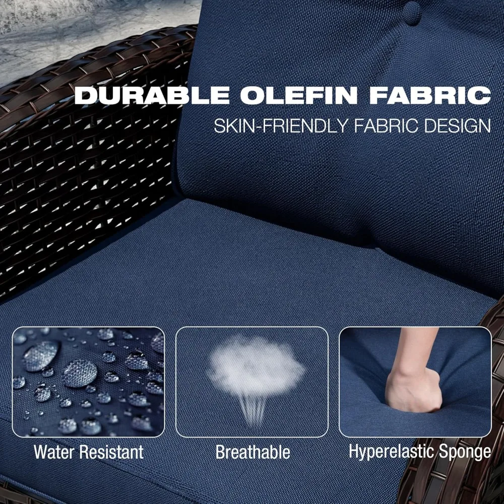 طقم كراسي هزازة دوارة خارجية مكون من أربع قطع، بما في ذلك طاولة برازير، ومجموعة أثاث فناء الروطان