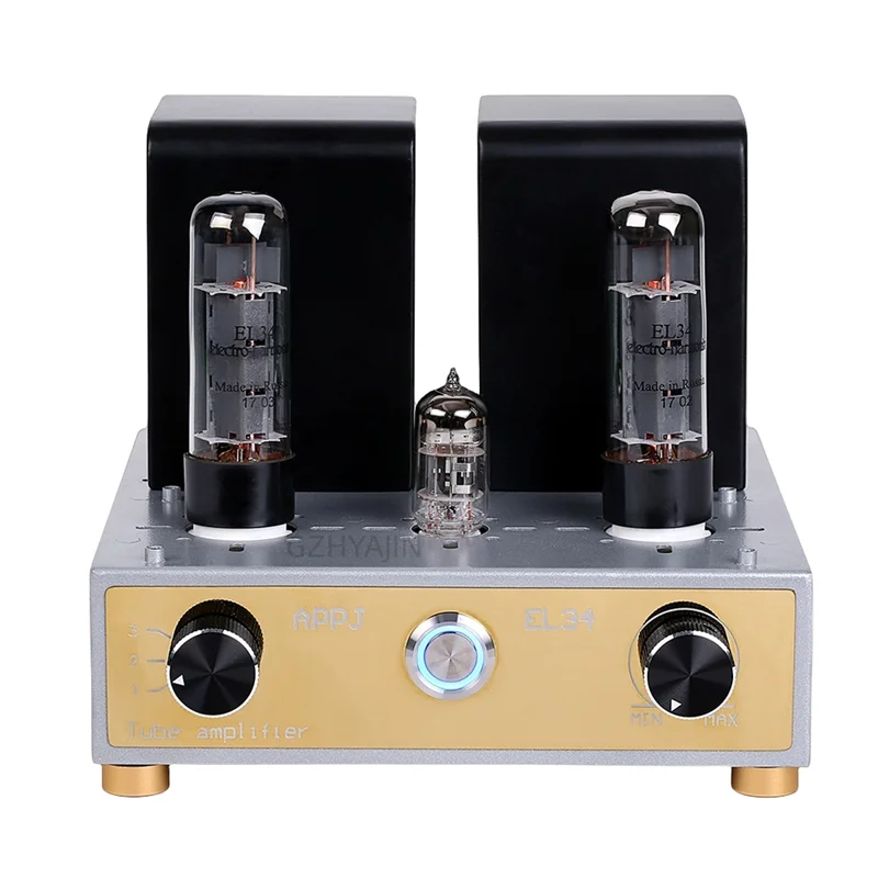 Latest 12W*2  APPJ EL34 12AX7 Tube Amplifier Class A Single-ended Mini Tesktop Amplifier NOS 6N4x1、EH EL34x2，20-30KHZ