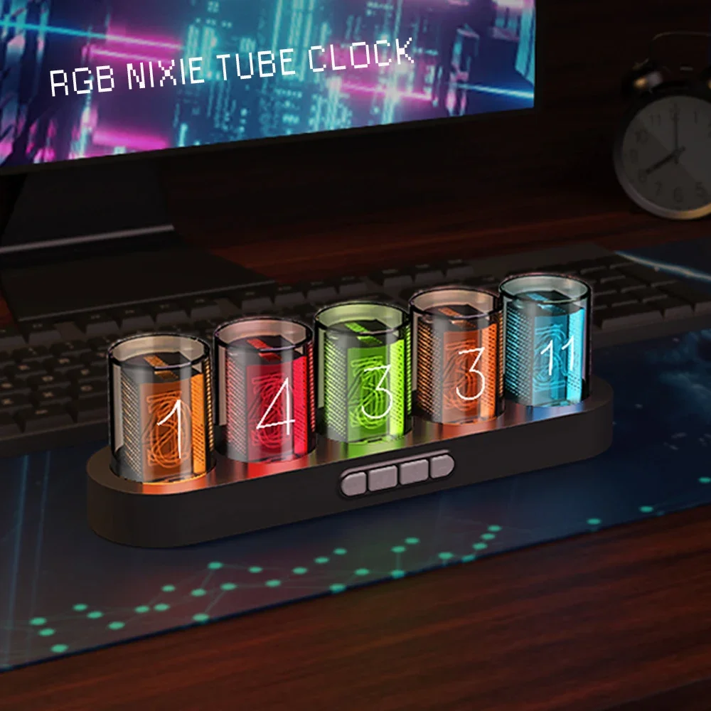 

Digital Nixie Tube Clock with RGB LED Glows for Game Room Desktop Decoration Luxury Box Packing for Gift Idea