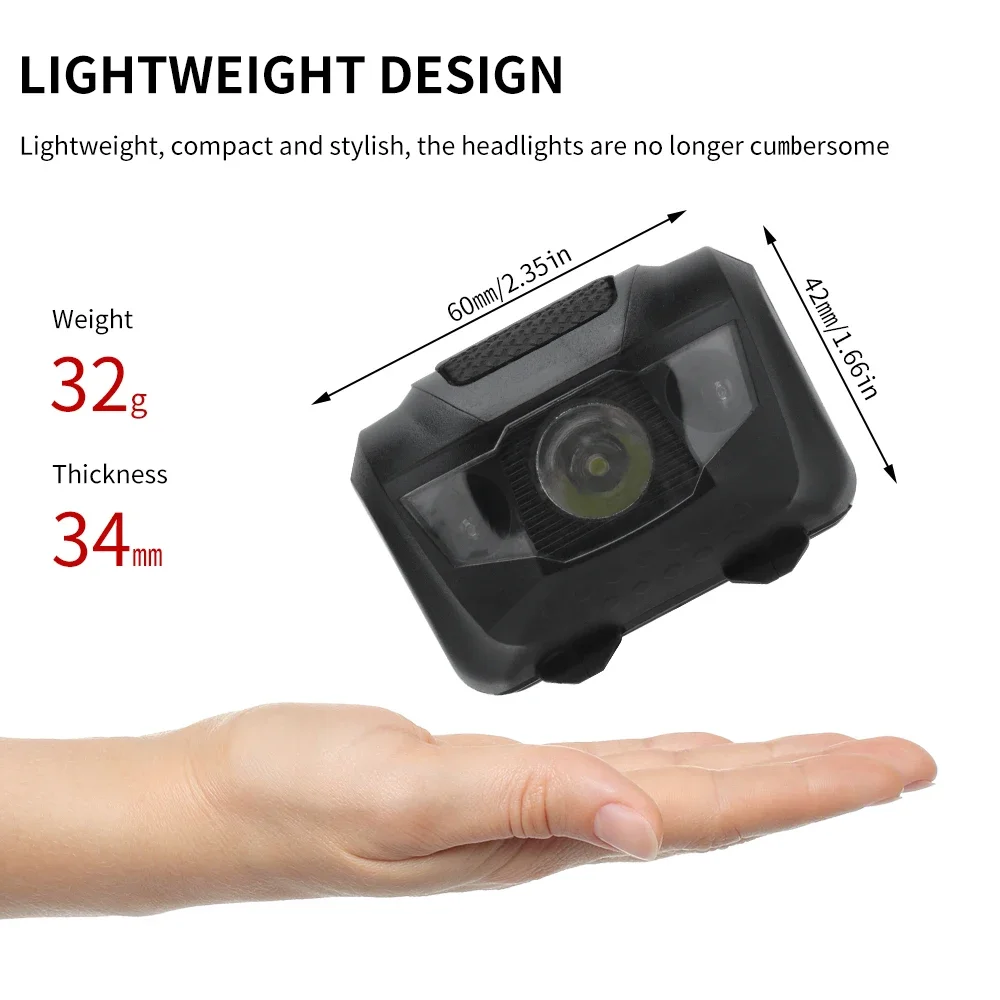 BORUiT 3W Powerfull Mini Headlamp Red Light LED Headlight 4-Mode Waterproof Head Torch AAA Battery Flashlight Camping Hunting