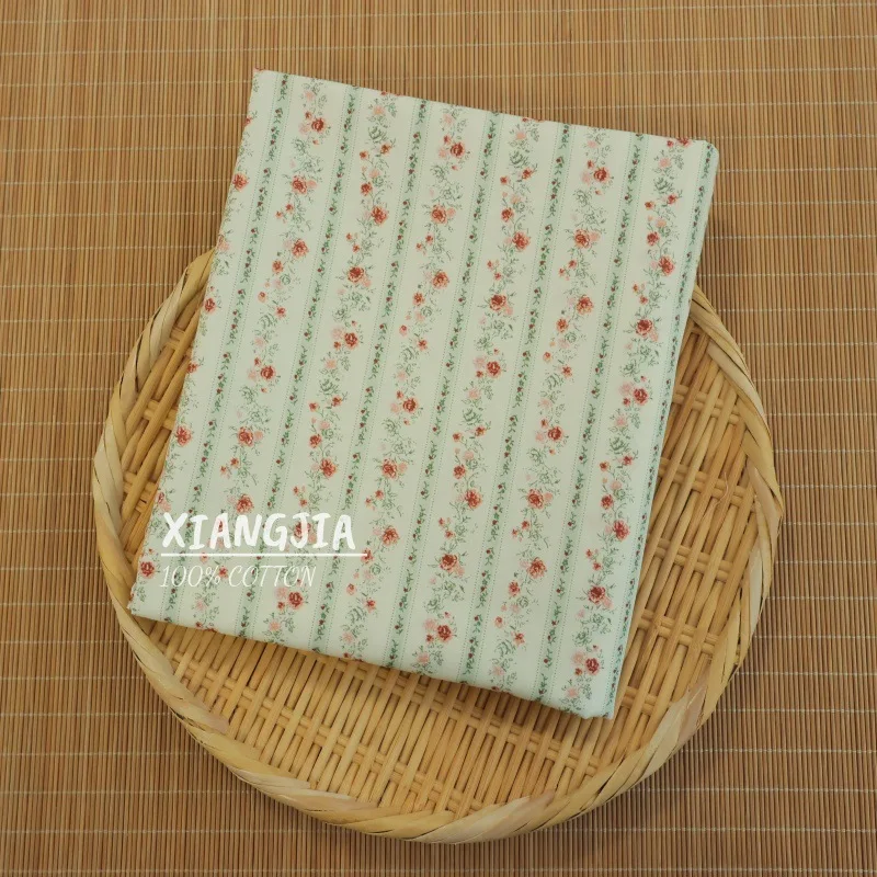 140x50cm Vintage-Stil 40er Jahre Baumwoll-Popeline Stoff mit Blumen- und Streifenmuster für Blusen, Kleider, Röcke und Kinderbekleidung, Nähmaterial – Detail 10