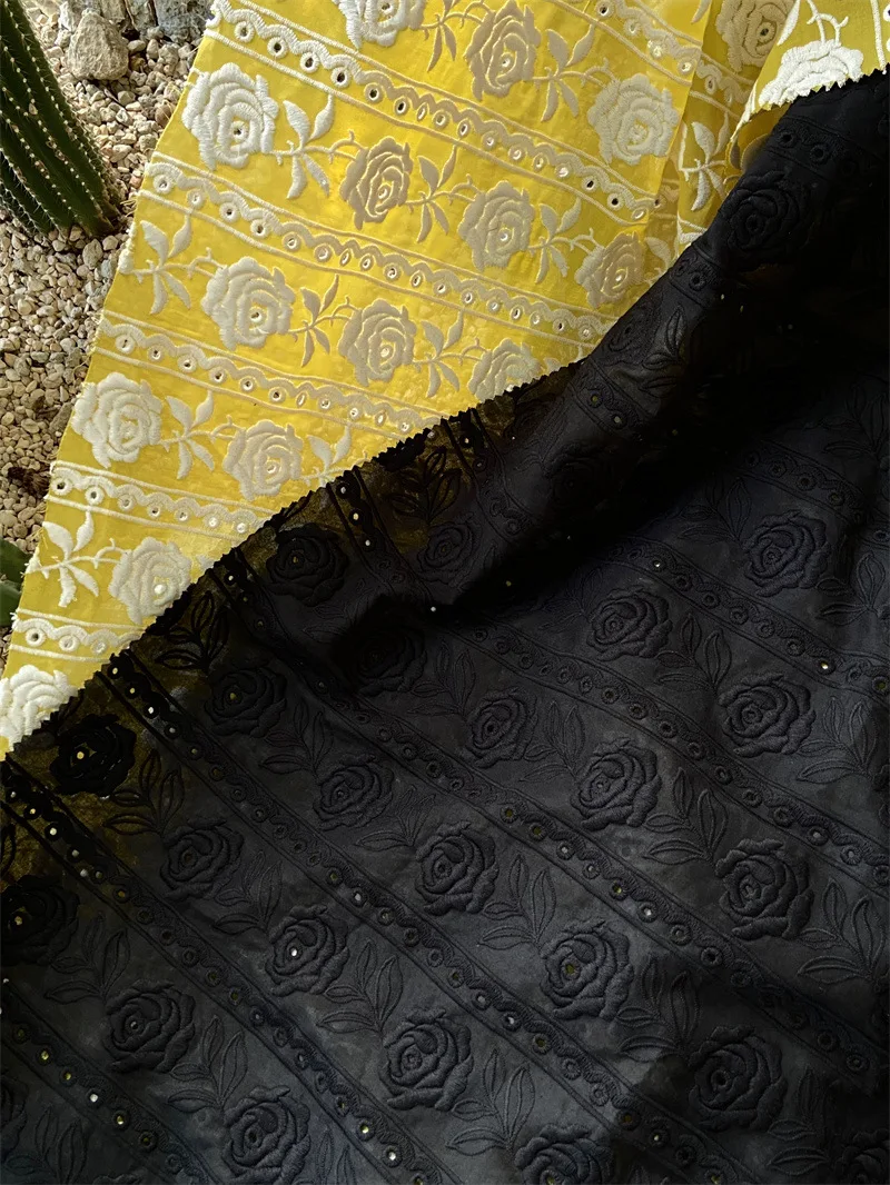 

Rose embroidered fabric, pure cotton high-density embroidered lace fabric, DIY dresses, clothing fabric