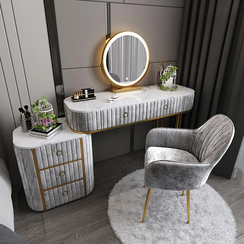 

Luxury Marble Dressing Table Bedroom Minimalist Storage Cabinet Integrated Small Apartment Makeup Self-contained Vanity Table