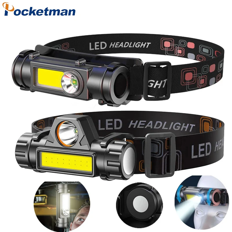 

Mini COB LED Headlamp With USB Rechargeable Headlight 2 Modes Camping Flashlight Head Light Torch Lamp Lantern