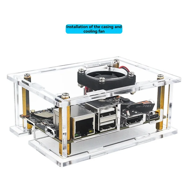 Novo! Para kickpi k2b h618 devo placa caso acrílico com ventilador de refrigeração + dissipador calor cobre puro escudo protetor transparente