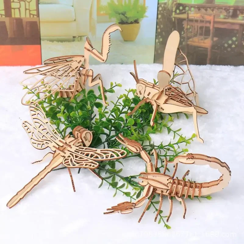 3d Houten Knippen Puzzel Dieren Insecten Assemblage Model Puzzel Diy Houten Ambachten Huisdecoratie Geschenken Voor Kinderen Tieners Speelgoed