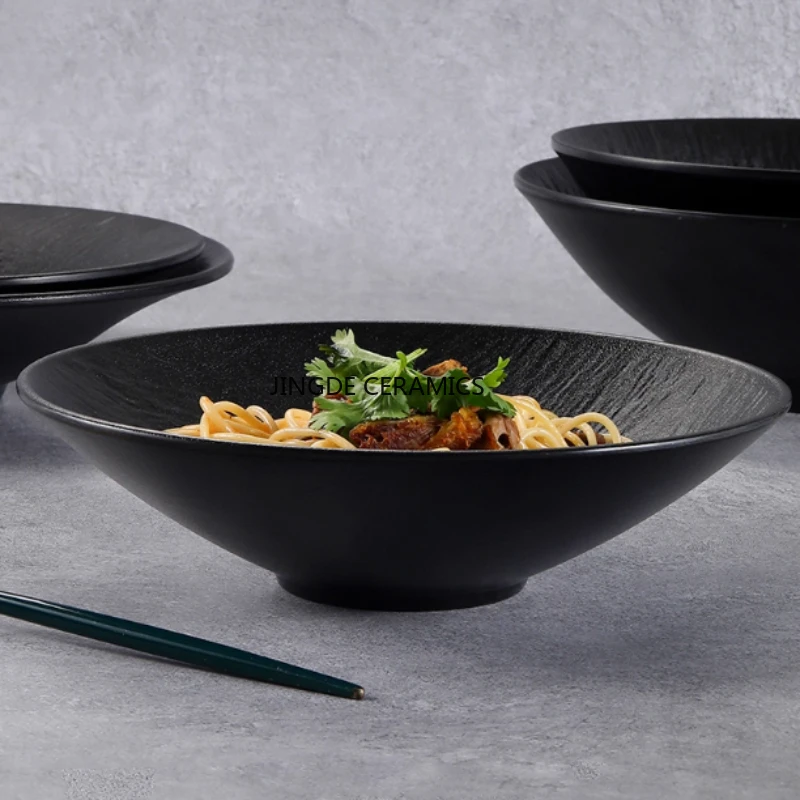 1pc Melamine Noodle Bowl Black Food Grade Plastic Soup Bowl Sauce Relish Rice Bowl Spices Seasoning Dish Hot Pot Tableware