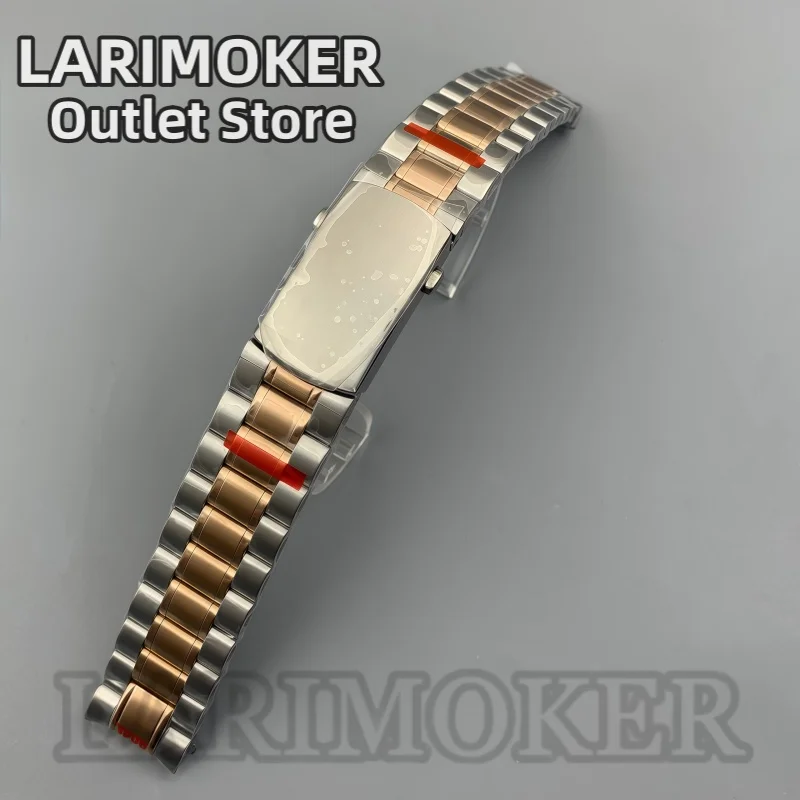 LARIMOKER 20 مللي متر نغمتين حزام ساعة ذهبي وردي 904L الصلبة الفولاذ المقاوم للصدأ ثلاثة وصلات سوار للطي المشبك ساعة ملحق #2