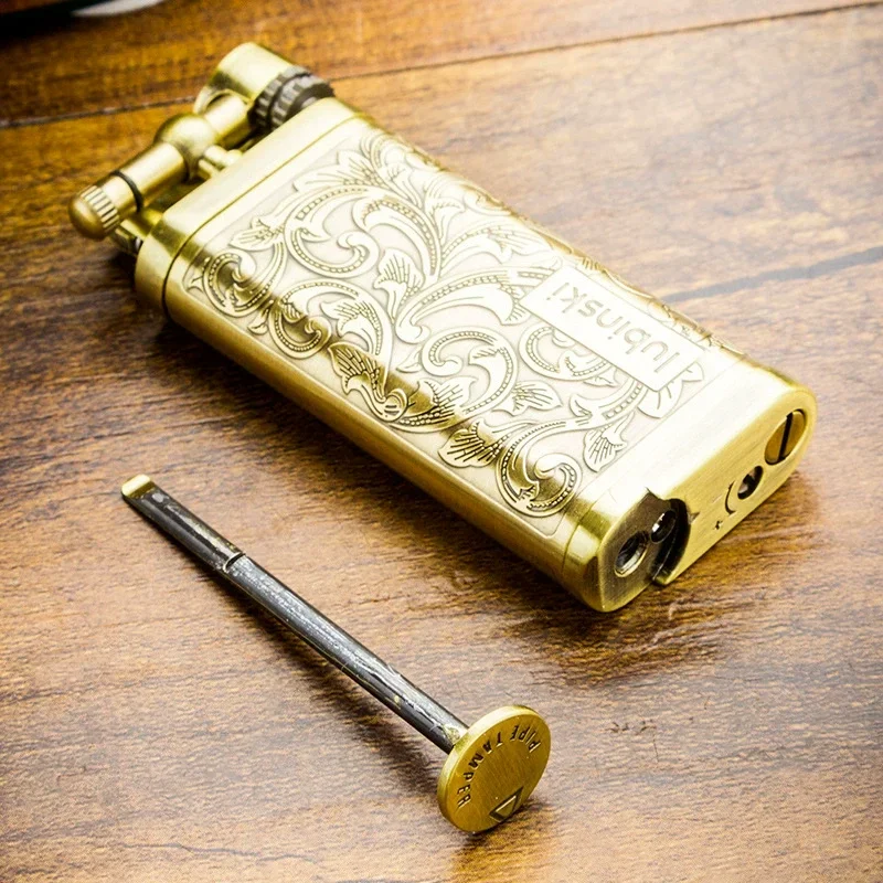 

LUBINSKI Vintage Pipe Lighter Portable Metal Grinding Wheel Lighter Multifunctional Pressure Bar Scraper Tool Men's Gifts