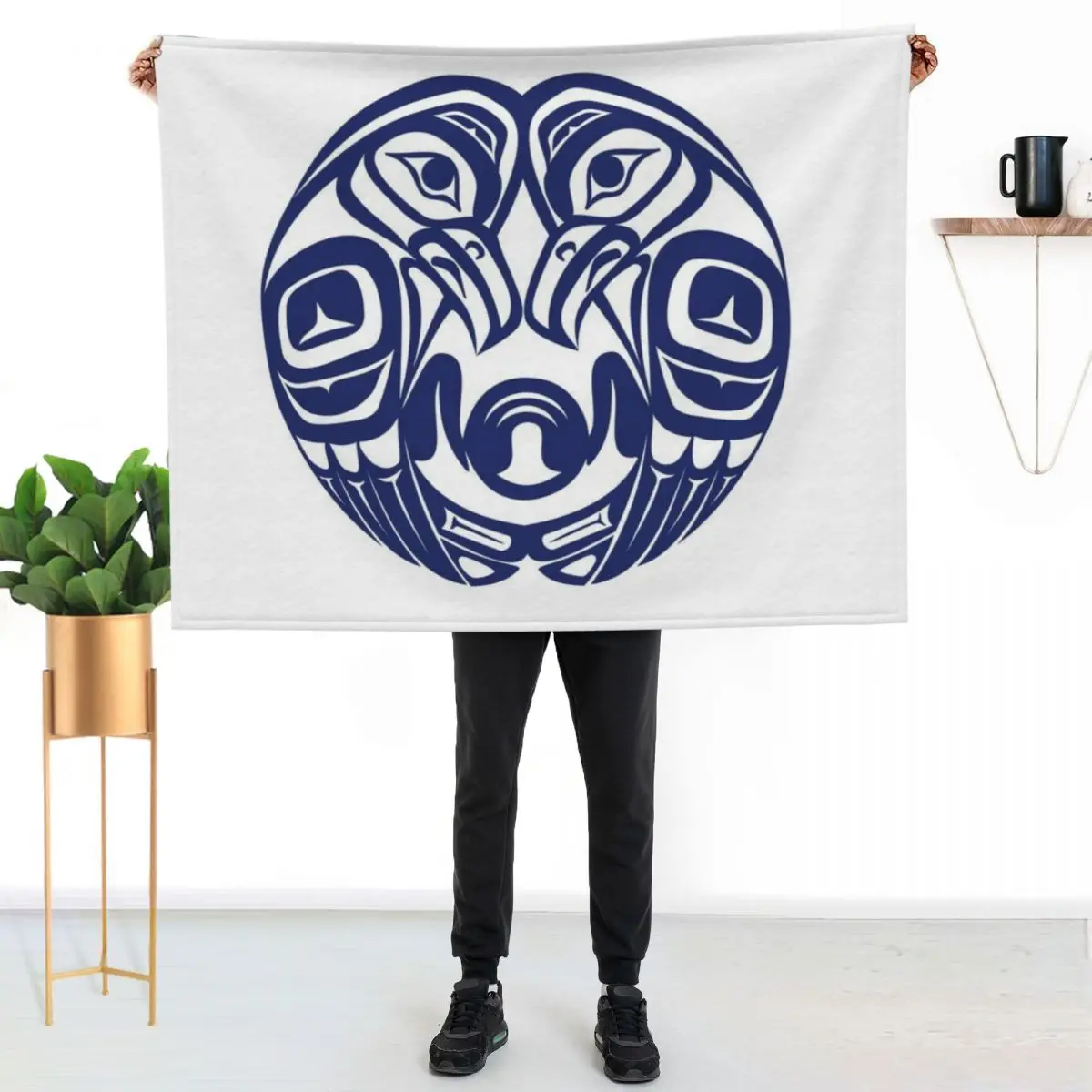

Double raven circle pacific northwest formline salish haida eagle moon Throw Blanket Lightweight Warm Blanket for Travel Camping