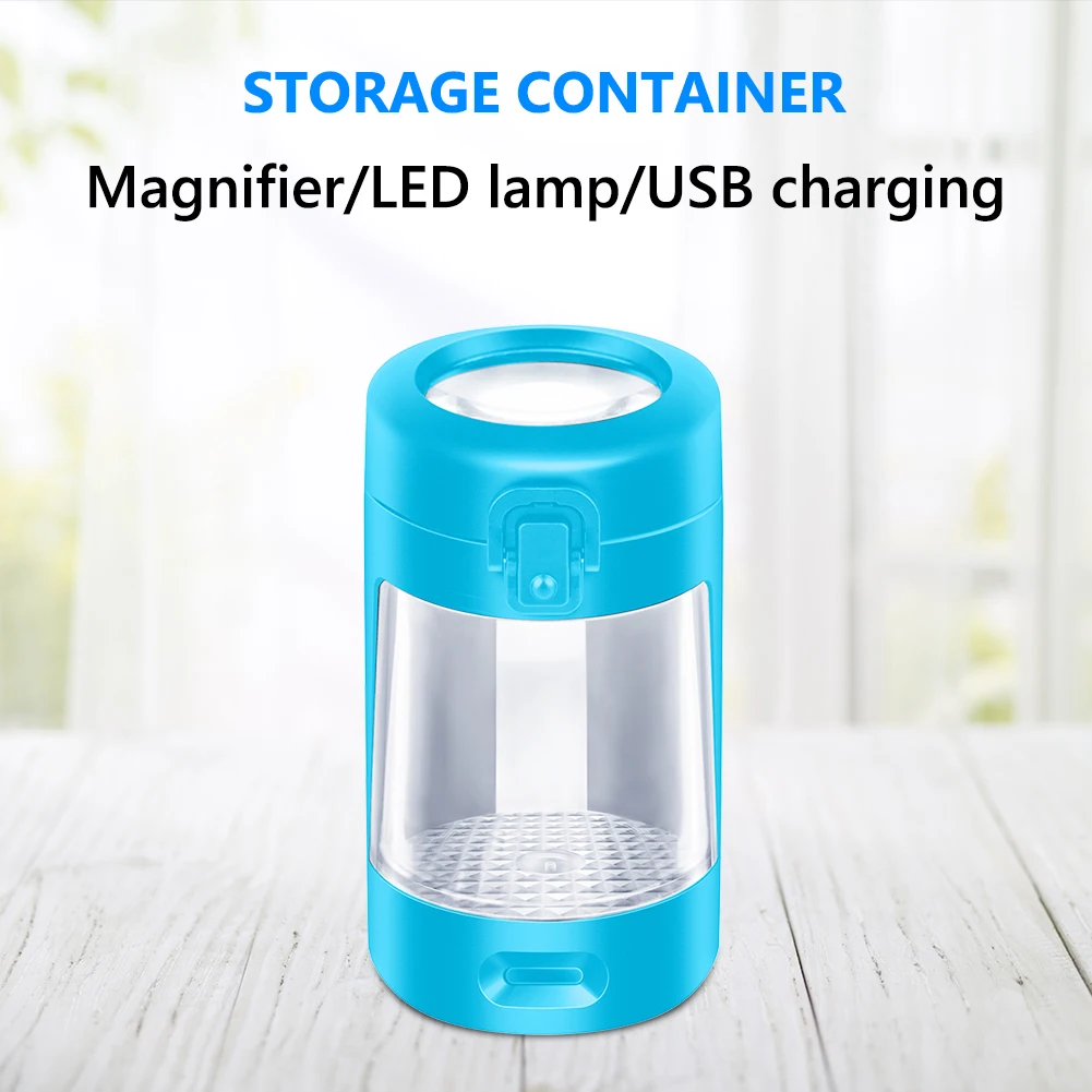 LED Lights Herb Container USB Rechargeable 50ml Herb Stash Jar Moisture-proof Herb Crusher Storage Case with Magnifying Lid Gift