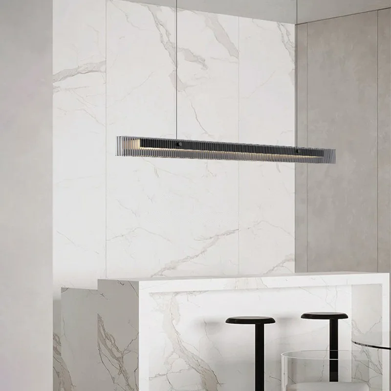 European Minimalist Long Strip Pendant Light Glass Restaurant Personality Villa Dining Table Bar Island Platform Suspension Lamp