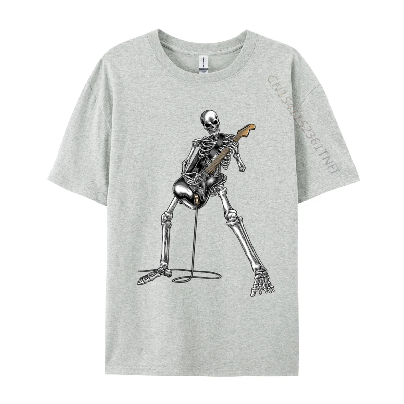 Skeleton Playing Guitar Rock And Roll Graphic Band Tees Normal T Shirt Crazy New Arrival Men ostern Day T Shirt Crazy - Image 2