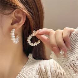 LATS 2022 New C-shaped Imitation Pearl Earring Fashion Design High-end Hoop Earrings for Women Trendy Jewelry Elegant Gift