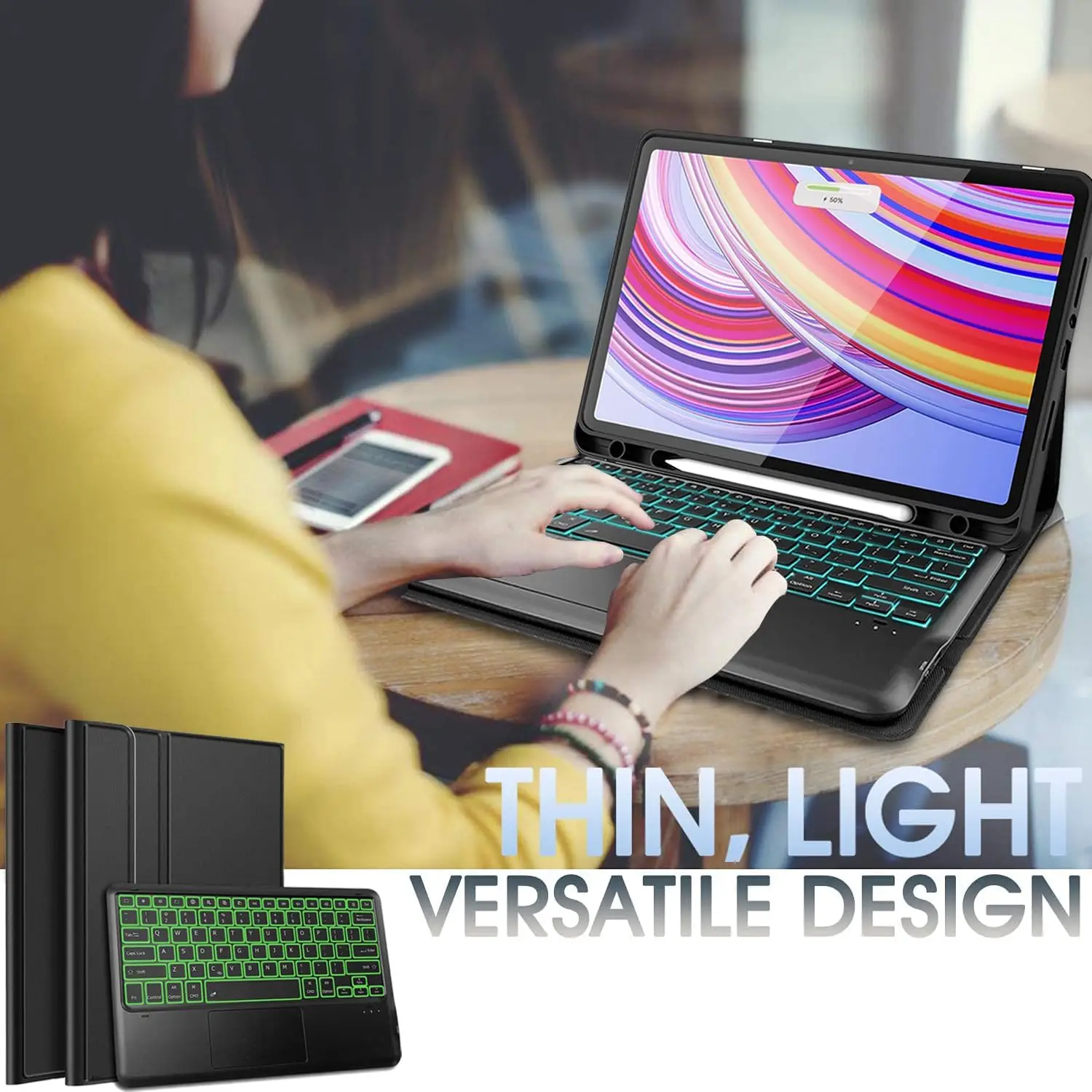 حافظة لهاتف Xiaomi Redmi Pad Pro مقاس 12.1 بوصة، غطاء لوحة مفاتيح لجهاز Xiaomi POCO Pad مقاس 12.1 بوصة مع حامل قلم رصاص #6