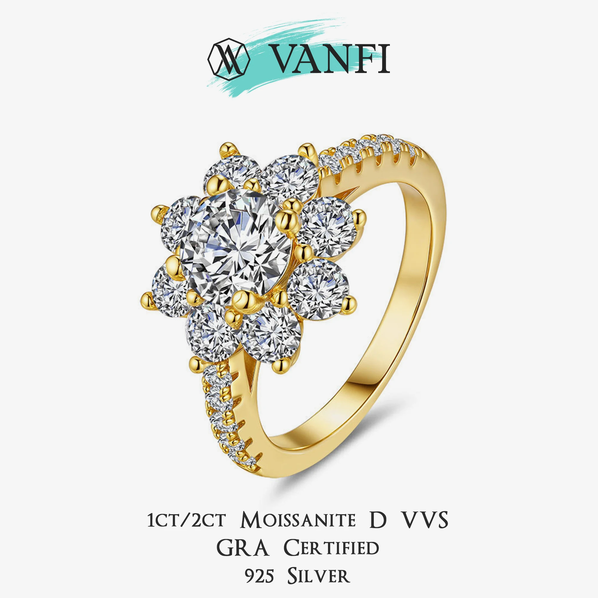 

Kfvanfi 1/2 карата с цветком муассанита, женское кольцо из стерлингового серебра 925 пробы, не выцветающее, высокое качество, роскошные снежинки, свадебные украшения, подарок