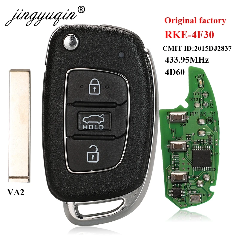 

jingyuqin Genuine Parts 3 Button Flip Remote Car Key For Hyundai Verna RKE-4F30 2015DJ2837 433.95 434Mhz 4D60 Original Factory