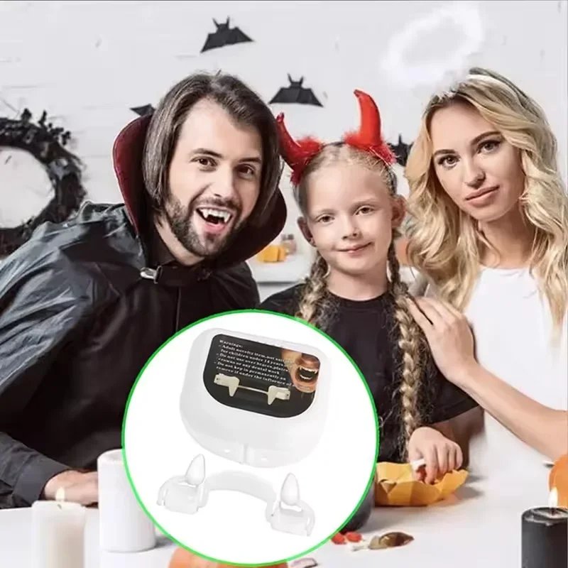 Dientes de vampiro retráctiles, decoración de Halloween, Drácula, dientes postizos, monstruo, hombre lobo, colmillos, accesorio de vestuario para adultos y niños