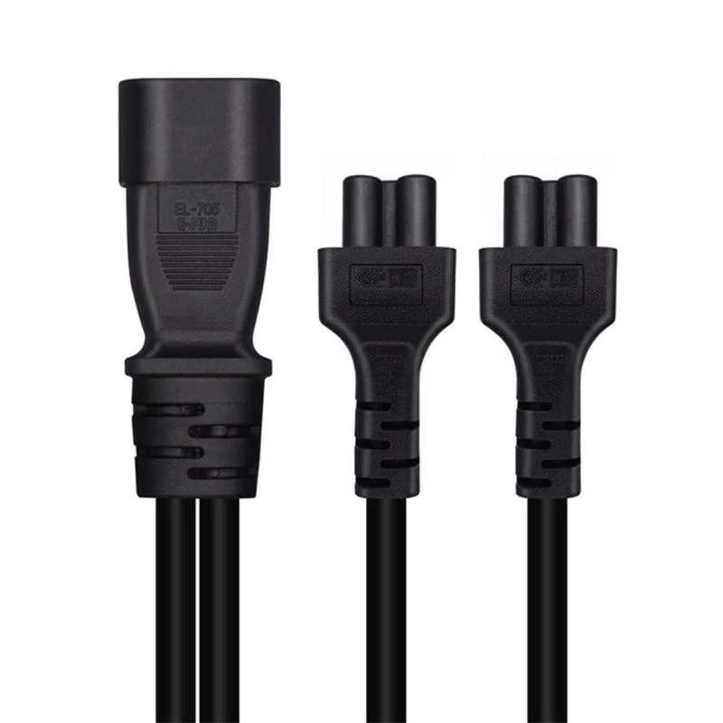 P82A 3-pin IEC320-C14 Male Plug to IEC320-C5+C5 Female Adapter Cord Y-splitter Power Supply Converter Cable Line