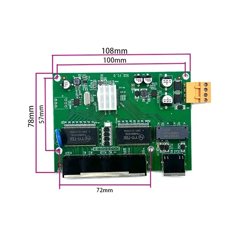 Módulo do interruptor de rede Ethernet, 5 ports1/100/1000m, 9v-54v
