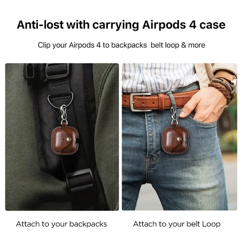 Imagen 2 del producto Funda de cuero genuino para AirPods 4, funda protectora para auriculares Apple Air Pods de 4. a generación 2024
