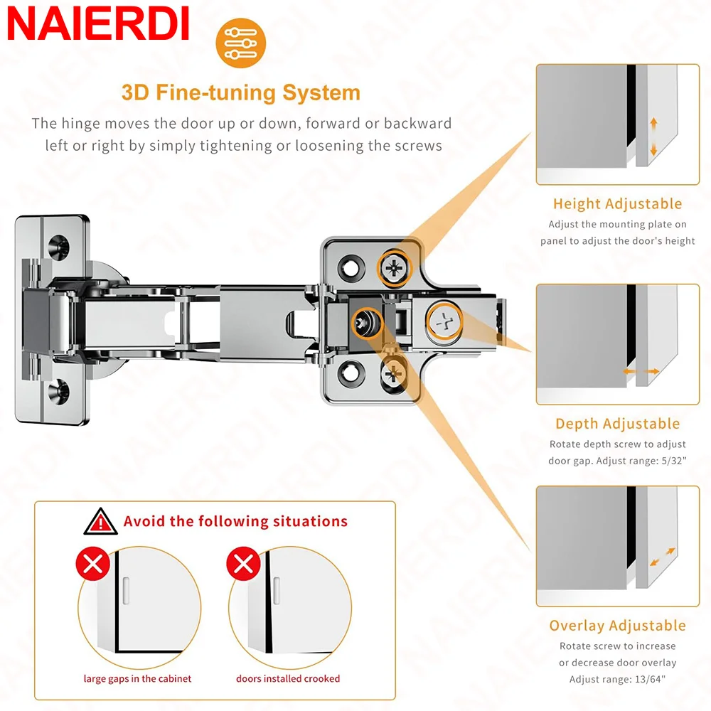 NAIERDI 2 Pack 175 Degree Cabinet Hinges Hydraulic Concealed Frameless Lazy Susan Hinge Door Hinges for Corner Kitchen Cabinet