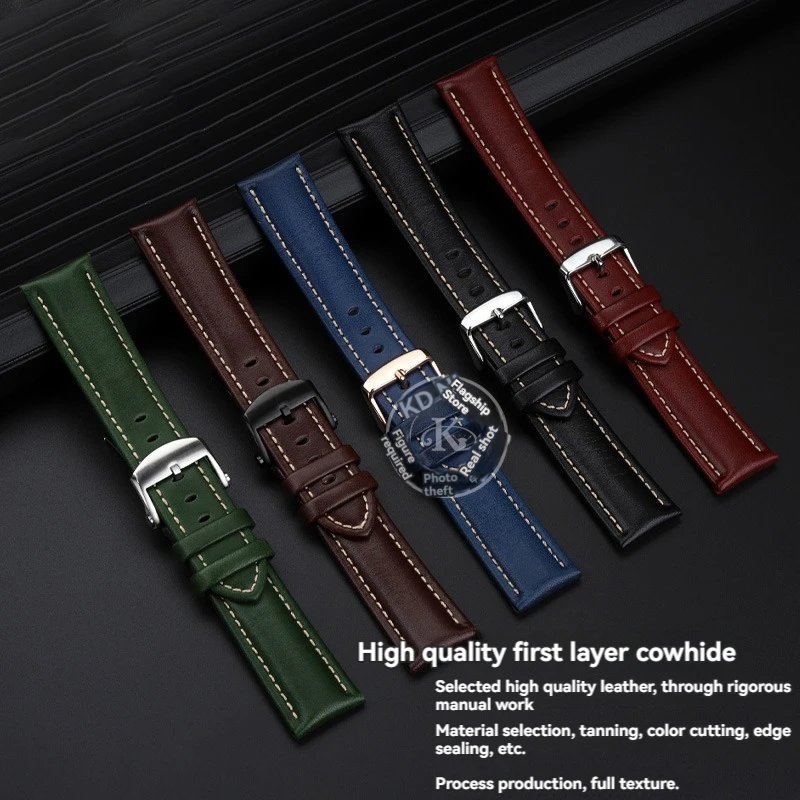 22mm 20mm Soft Calfskin Leather Watch Strap Band for Breitling Watchband Avenger/navitimer for Omega IWC watch Folding Buckle