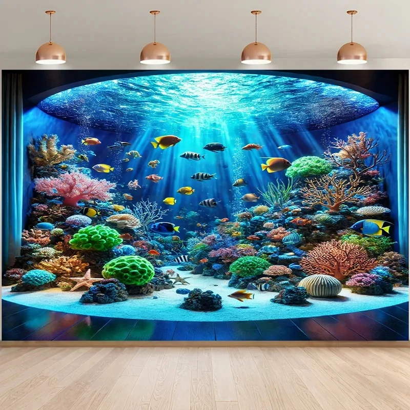 VIKAMA Tropical Island Sea Wall Tapestry Underwater Coral Turtle Wave Pattern Large Fabric Wall Blanket for Indoor Room Decor