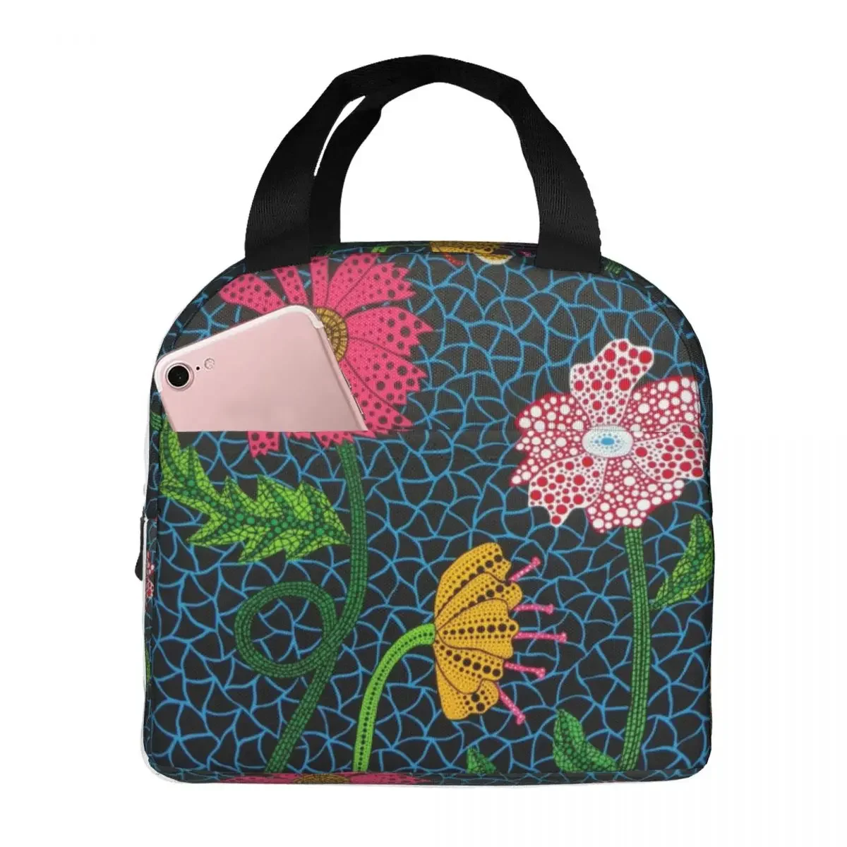 Flowers  Insulated Lunch Bags Cooler Bag Lunch Container Yayoi Kusama Art Abstract Tote Lunch Box Food Handbags School Outdoor