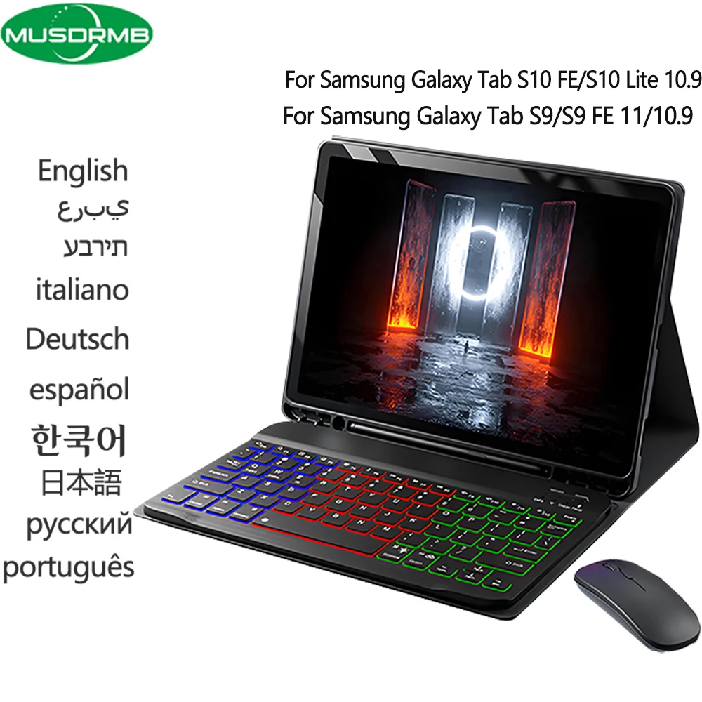 

Case with keyboard Mouse for Samsung Galaxy Tab S10 Lite/S10 FE/S9 FE/S9 11inch Pen Slot Cover with Detachable Keyboard Funda