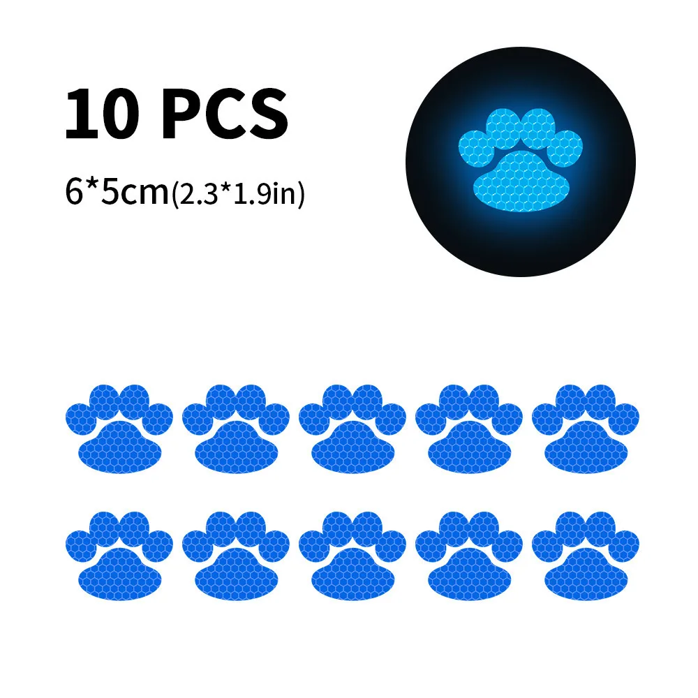 Car Warning Reflective Stickers Cute Dog's Paw Shaped Reflector Stickers for Auto Night Driving Security Car Decors 10Pcs