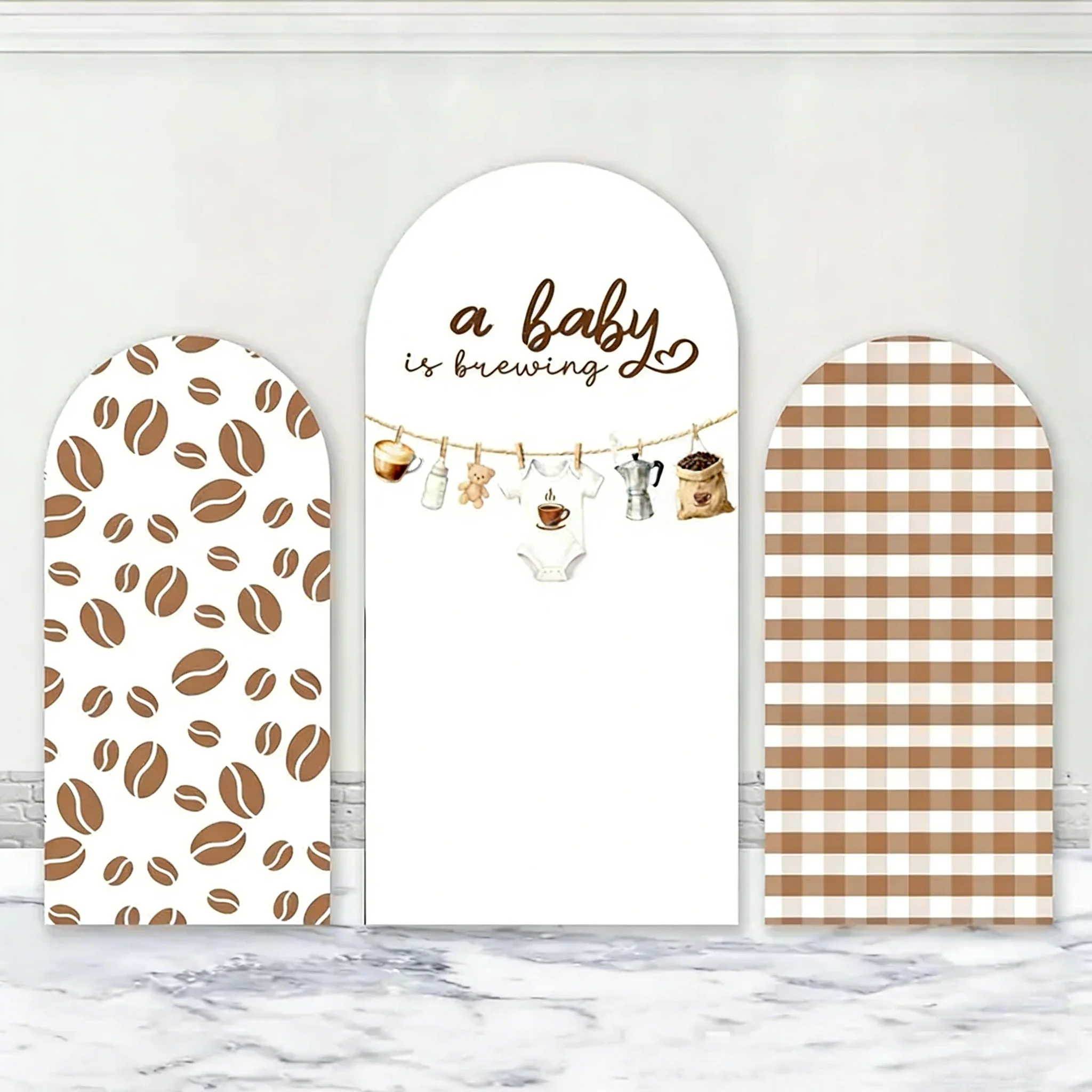 LS Custom 2-Sided A baby is Waiting Coffee Beans Kid Birthday Party Baby Shower Cover Chiara Arch Wall Background Decor Backdrop