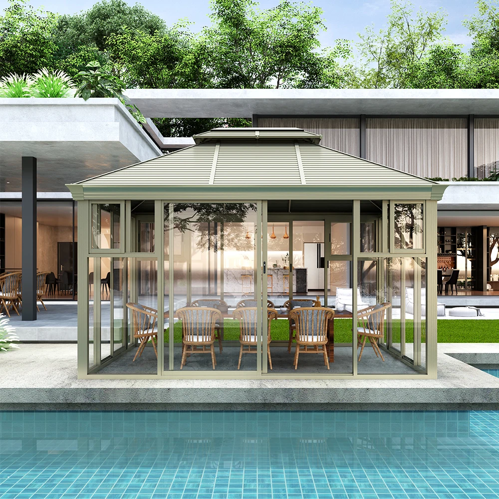 300*400CM Luxury Aluminum Hardtop Glass Sun House for Villa