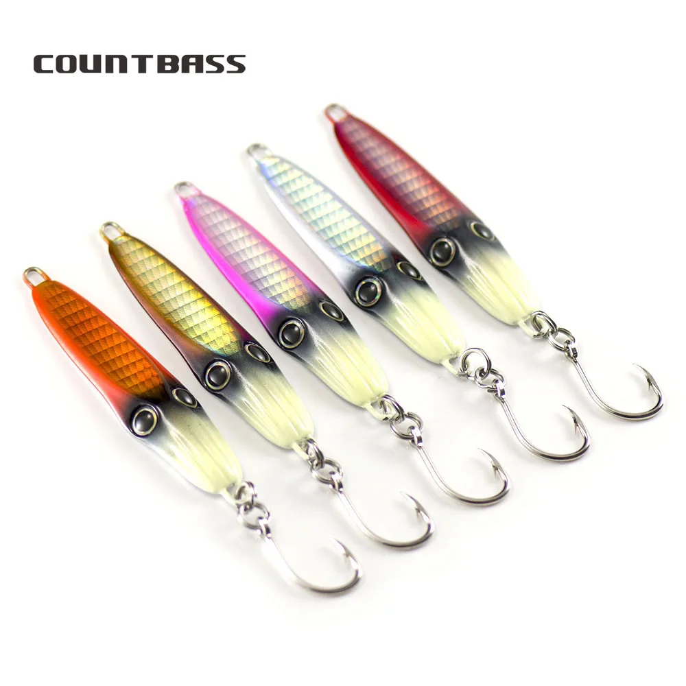 COUNTBASS 30g 1.06oz Luminous Squid Jigging Lures rigged VMC hook, Metal Fishing Lure Bass Game Snapper Jigs