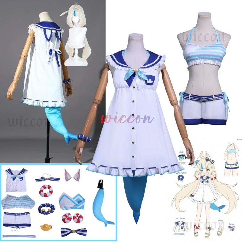 أزياء Vtuber Sameko Saba التأثيرية Gura التناسخ من Saba Sailor فستان لطيف لحفلات الهالوين الأنيمي ملابس نسائية