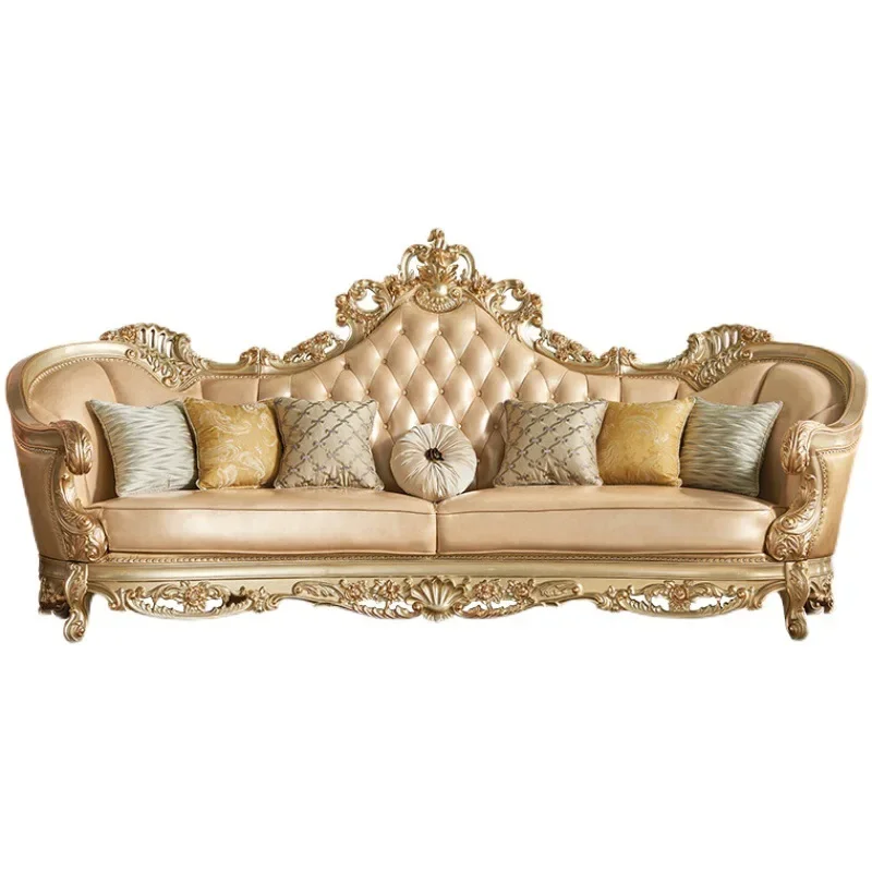 European sofa villa luxury living room combination, high-end atmosphere luxury high-end French solid wood carving flower