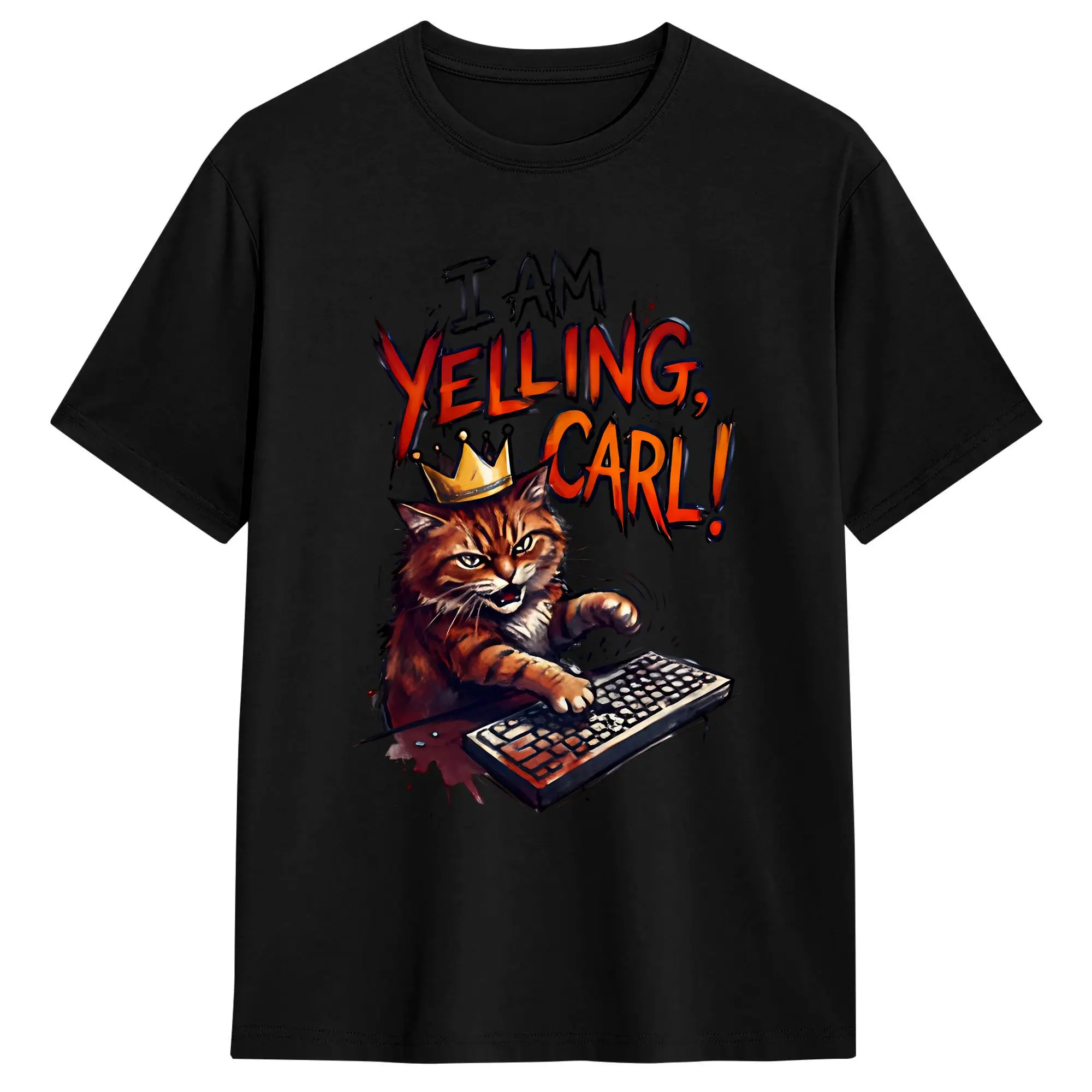 I Am Yelling Carl Donut Cat Meme T Shirt Men 100% Cotton Vintage T-Shirt Round Collar  Tees Short Sleeve Clothing Plus Size
