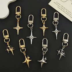 Sliver Color Star Moon Keychain Metal Four-pointed Star Pendant Keyring Bag Earphone Case Accessories for Women Friendship Gift