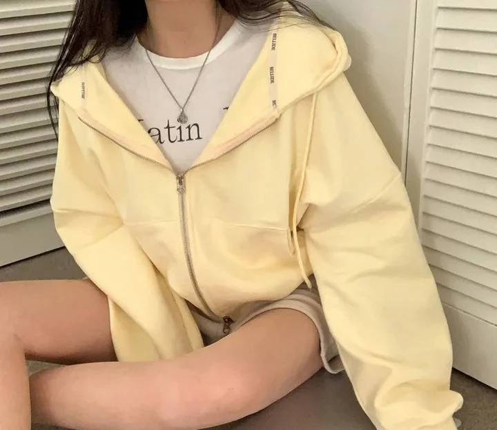 Autumn Lazy Style Casual Hooded Personality Double Zipper Fleece Thick Hoodie Jacket for Women