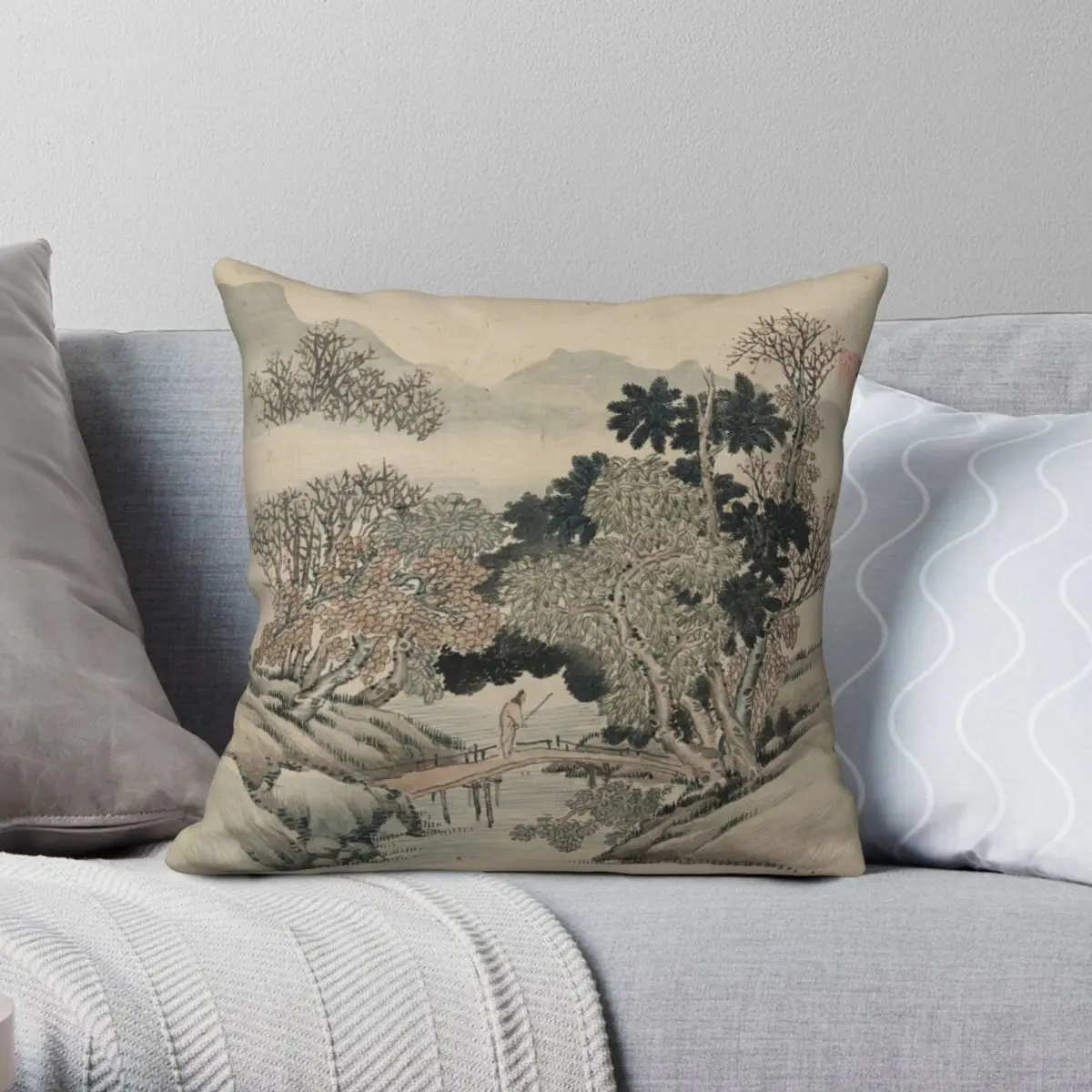 

Vintage Landscape Square Pillowcase Polyester Linen Velvet Printed Zip Decor Throw Pillow Case Bed Cushion Cover