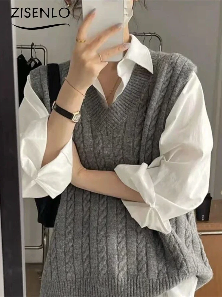 Vest for Women New Threaded V-neck Sleeveless Knit Undershirt Loose Solid Color Pullover Knitwears Fashion Women Sweaters 2024