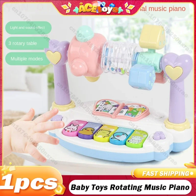 Baby Toys Rotating Music Piano with Light Sound 1 2 3 Years Educational Toys Sounding Keyboard Kids Playing Type Education Gifts