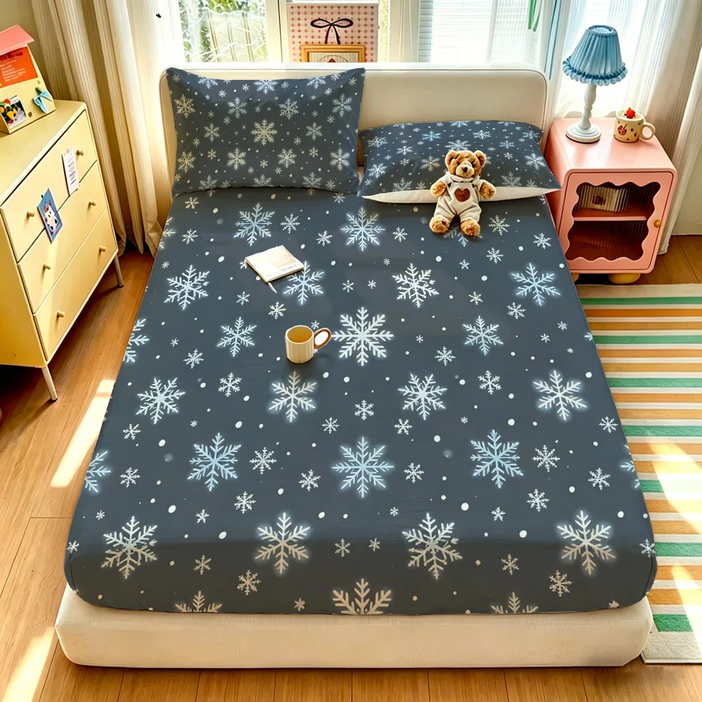 3PCS Grey Background Snowflake Print Duvet Cover Set No Insert Soft Machine Washable 1 Duvet Cover 2 Pillowcases For Bedroom