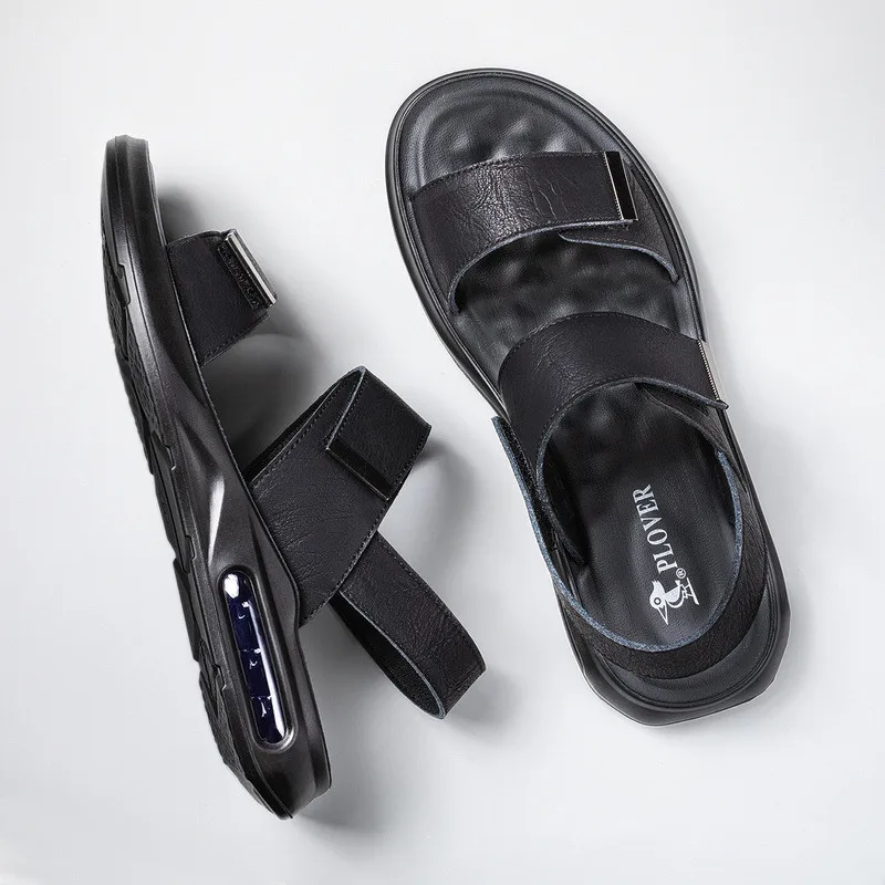 Men Sandals Solid Color Leather Mens Summer Shoes Casual Comfortable Open Toe Flat Sandals Soft Beach Footwear Male Shoes