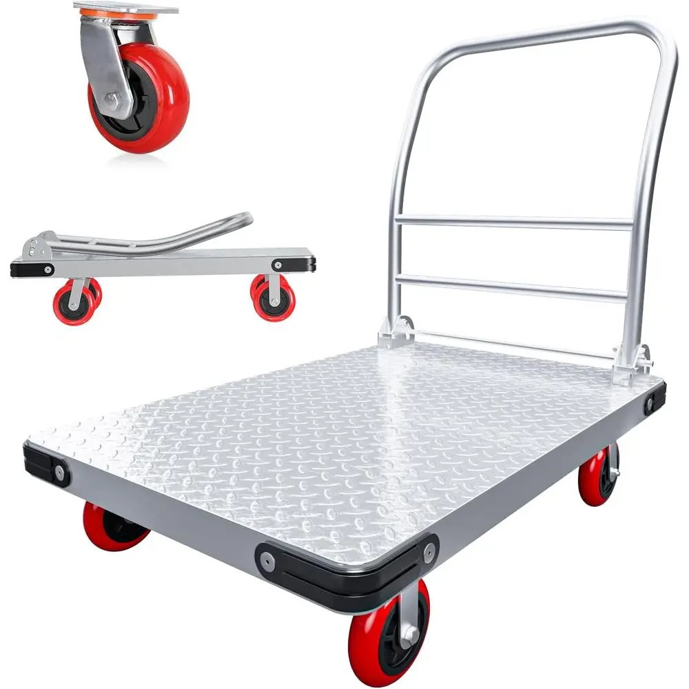 

Сверхмощный складной грузовик на платформе — стальная тележка емкостью 2700 фунтов, большая планшетная кровать размером 40 x 24 дюйма с поворотным механизмом 5 дюймов и фиксированными колесами, I