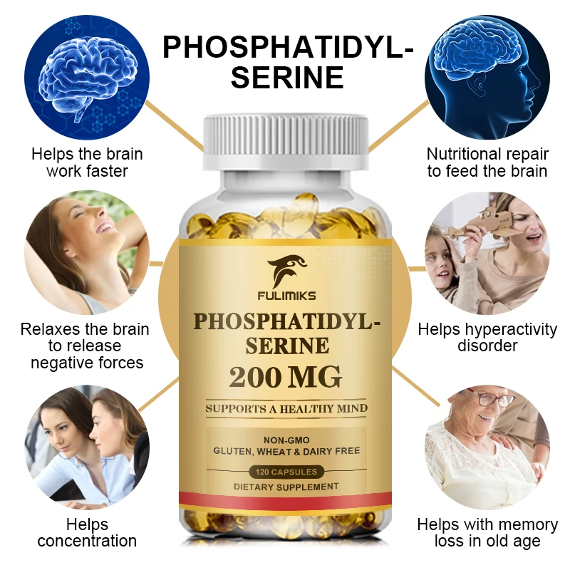 Phosphatidylserine แคปซูลอาหารเสริมเพื่อสุขภาพสมองระดับพรีเมียมรองรับการทำงานของจิตใจและการรับรู้ที่ดีต่อสุขภาพ